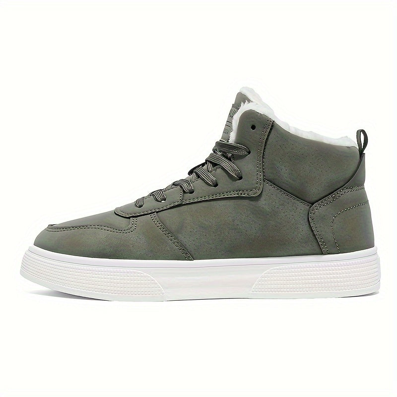 Men's Mid-Top Lace-Up Boots with Warm Plush Lining for Comfortable Winter Outdoor Street Walking and Strolling, Winter Boots
