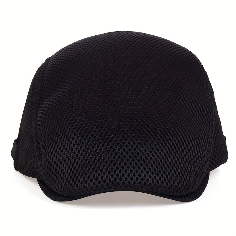 1 Men's Breathable Mesh Beret Hat - Casual Summer Style, 100% Polyester with Adjustable Faux Leather Strap for Comfort Fit