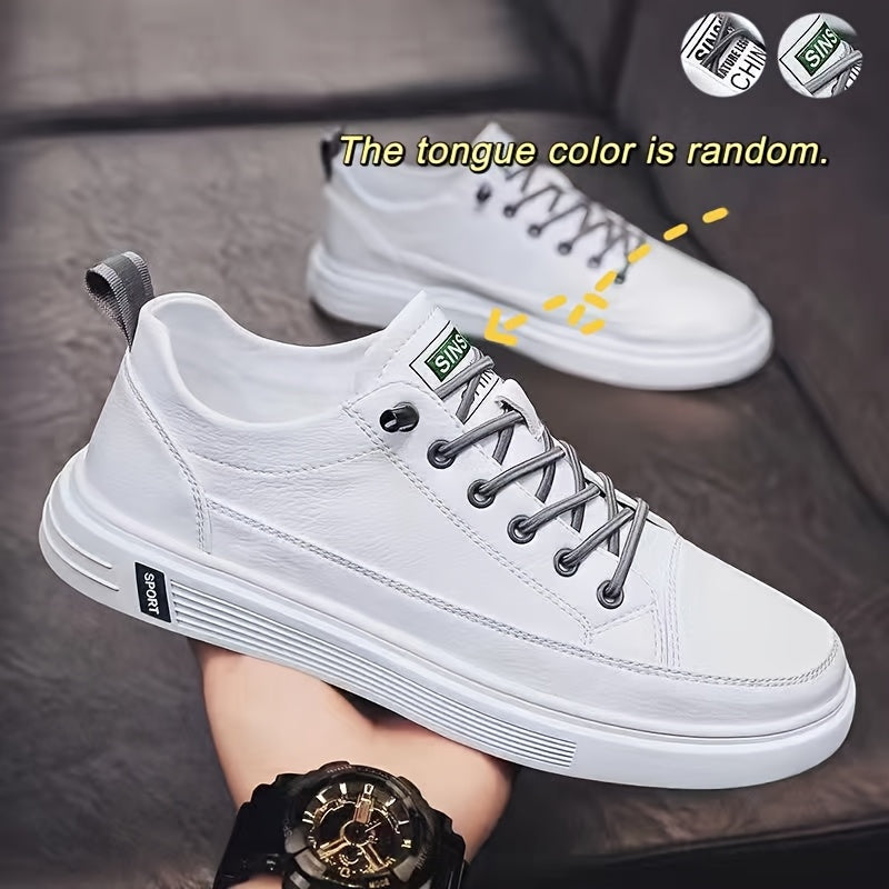 Men's Stylish White Low-Top Sneakers with Feather Design - Slip-Resistant, Lace-Up Casual Shoes for Casual Attire, Walking, Jogging & Travel | Breathable PU Upper, Durable PVC Sole, Comfortable Fabric Lining