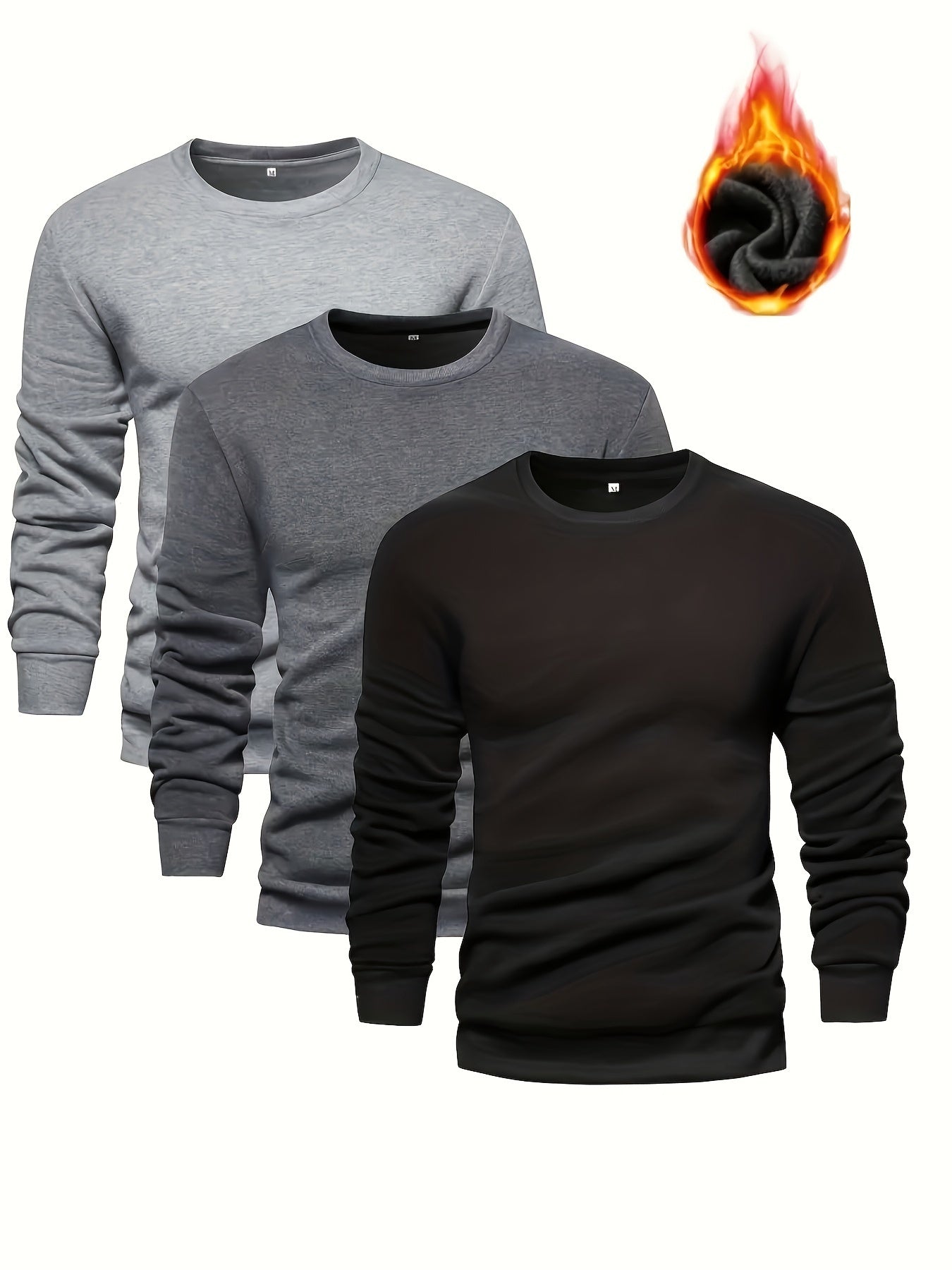 3pcs Men's Solid Color Knit Pullover For Autumn And Winter - Versatile Warm Crew Neck Long Sleeve, As Gift