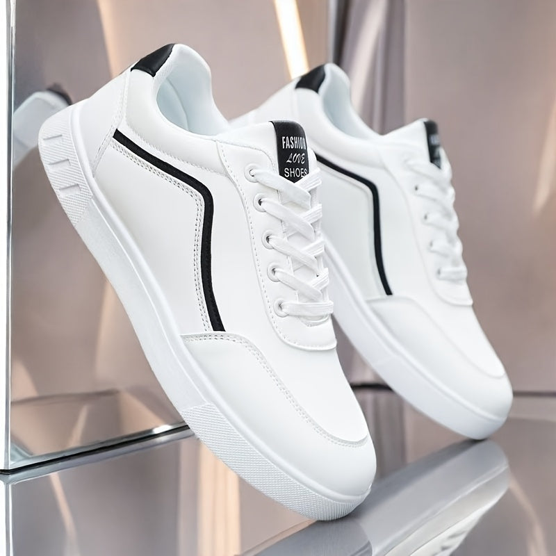 Men'S Fashion Skateboarding Shoes, Durable Anti-Slip Lace-Up Outdoor Sports Sneakers, Street Style Low Top Casual Footwear, PU Upper, Fabric Lining, PVC Sole, Cloth Insole, Round Toe, for Hiking, Daily Wear, Parties, Weddings