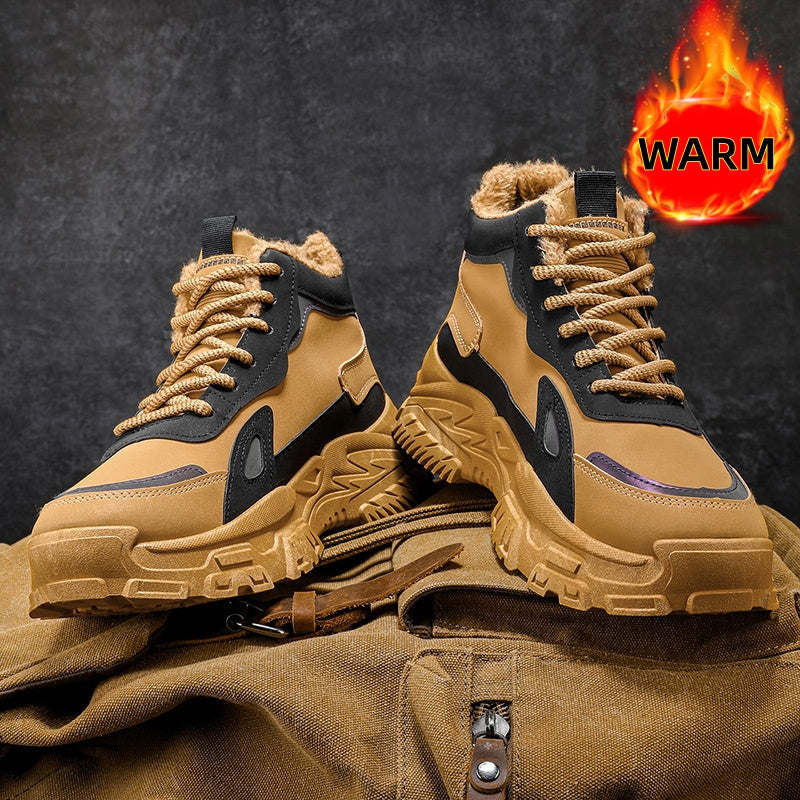Men'S Winter High-Top Snow Boots with Fleece - Warm Thermal Insulated Cold Weather Boots, Non-Slip Rubber Sole, Lace-Up Ankle Support, Round Toe Design For Outdoor, Streetwear, Casual & Casual Attire, Winter Boots, Streetwear