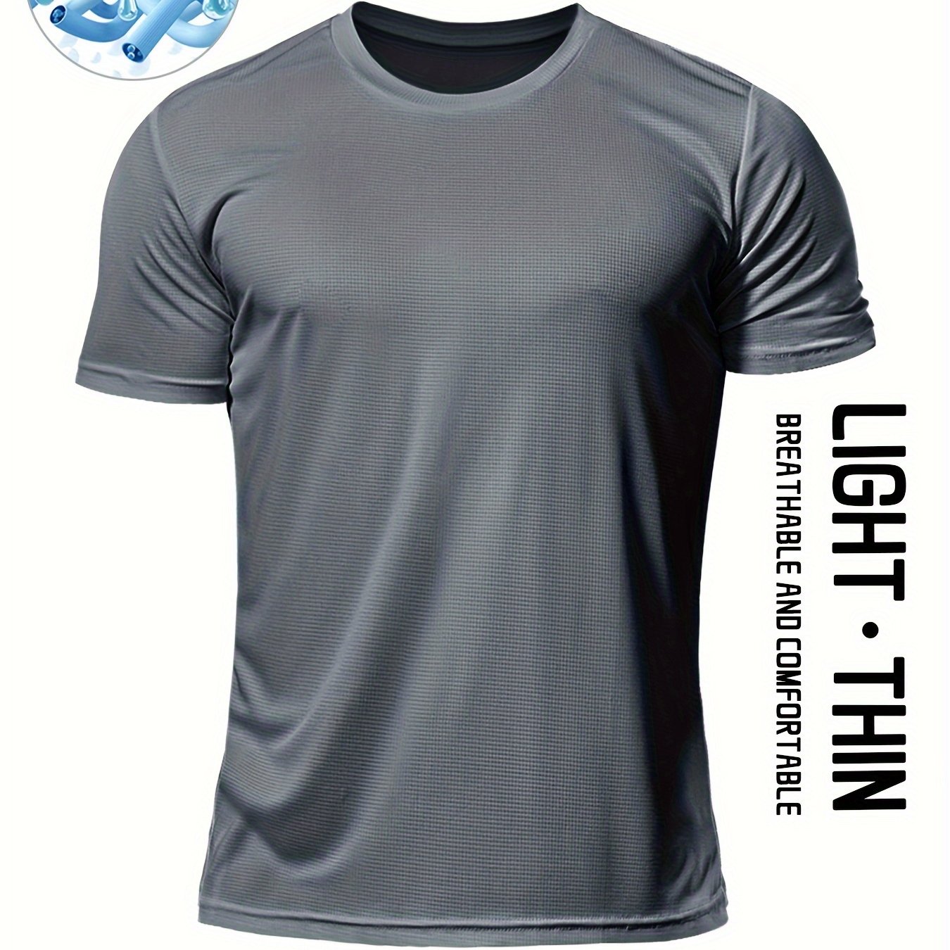 Men's Solid Sports T-shirt, Active Breathable Short Sleeve Slim-fit Crew Neck Tee, Men's Clothing For Outdoor