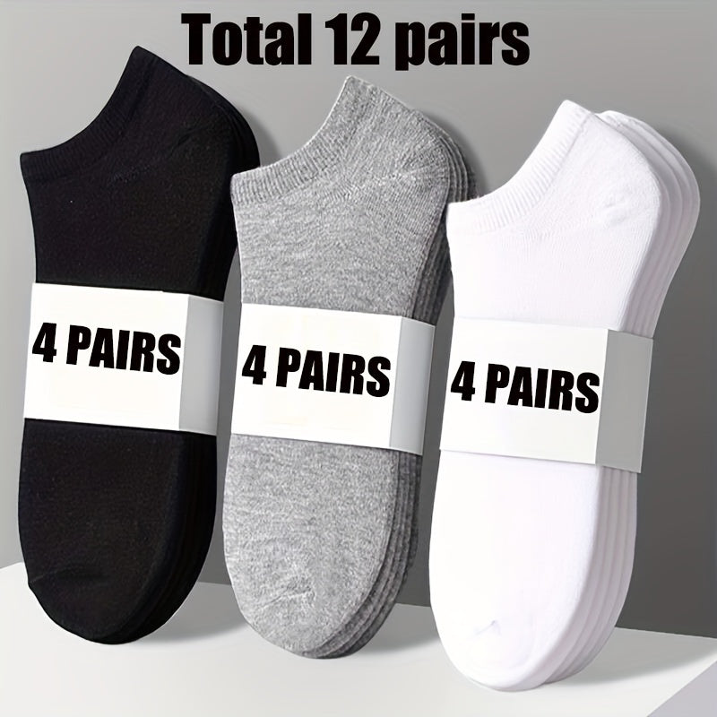 5/10/12 Pairs Unisex Comfort Ankle Socks - Soft Black Polyester Blend, Solid Color Low-Cut Design for Men & Women, Machine Washable, Cute Socks