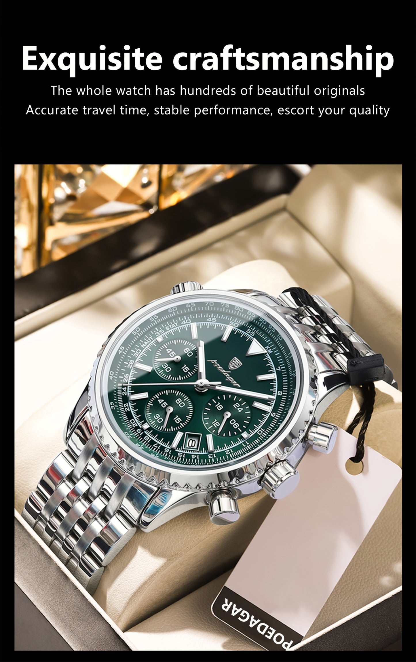The New 2024 Waterproof Luminous Calendar Stainless Steel Chronograph Quartz Watch from Baida Is a High-End, Powerful, And Trendy Quartz Wristwatch for Men.