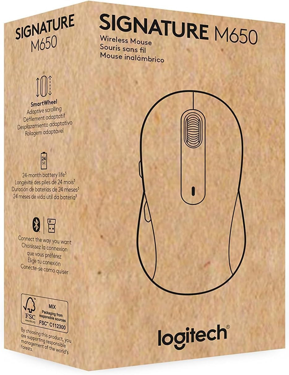 Logitech Signature M650 Wireless Mouse - for Small to Medium Sized Hands, 2-Year Battery, Silent Clicks, Customizable Side Buttons, Bluetooth, for Pc/Mac/Multi-Device/Chromebook - Black