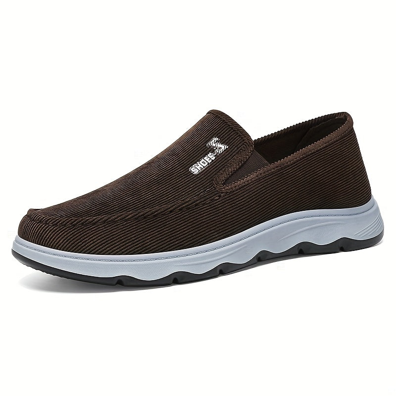 Men's Lightweight Breathable Canvas Loafers - Slip-On Casual Shoes for Walking, Driving & Outdoor Activities, Brown Fabric Upper with Rubber Sole, Comfortable and Stylish Design