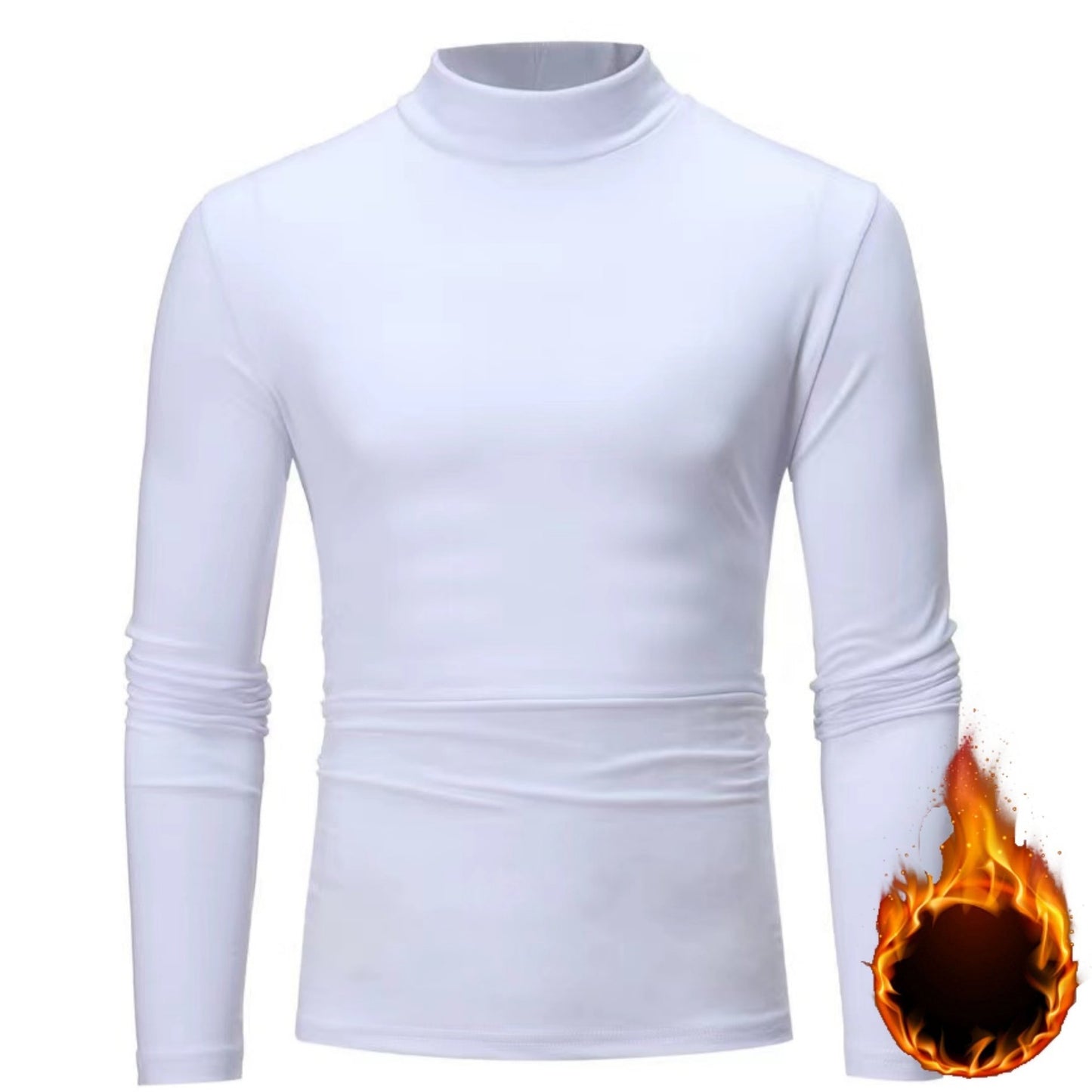 Men's Solid Long Sleeve Turtleneck Stretch T-shirt, Casual Comfy Warm Top For Fall Winter, Men's Clothing