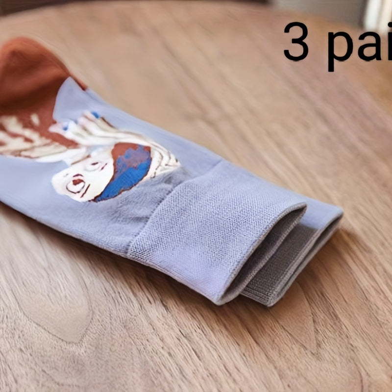 1/3/6 Pairs of Autumn and Winter Warm Retro Oil Painting Style European and American Personality Color Versatile Women's Socks