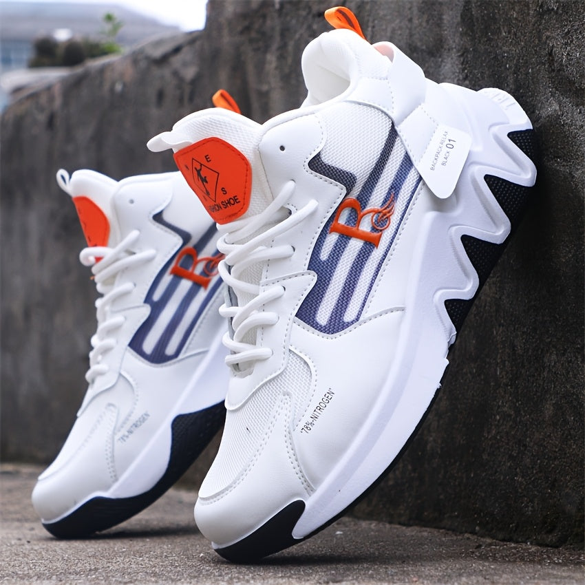 Breathable Men's Running Shoes with Anti-Slip EVA Sole, Lightweight Low-Top Sneakers for Casual Wear and Light Exercise, White with Orange Accents, Comfortable Fabric Upper and Durable PVC Insole, Versatile Sneakers Stylish