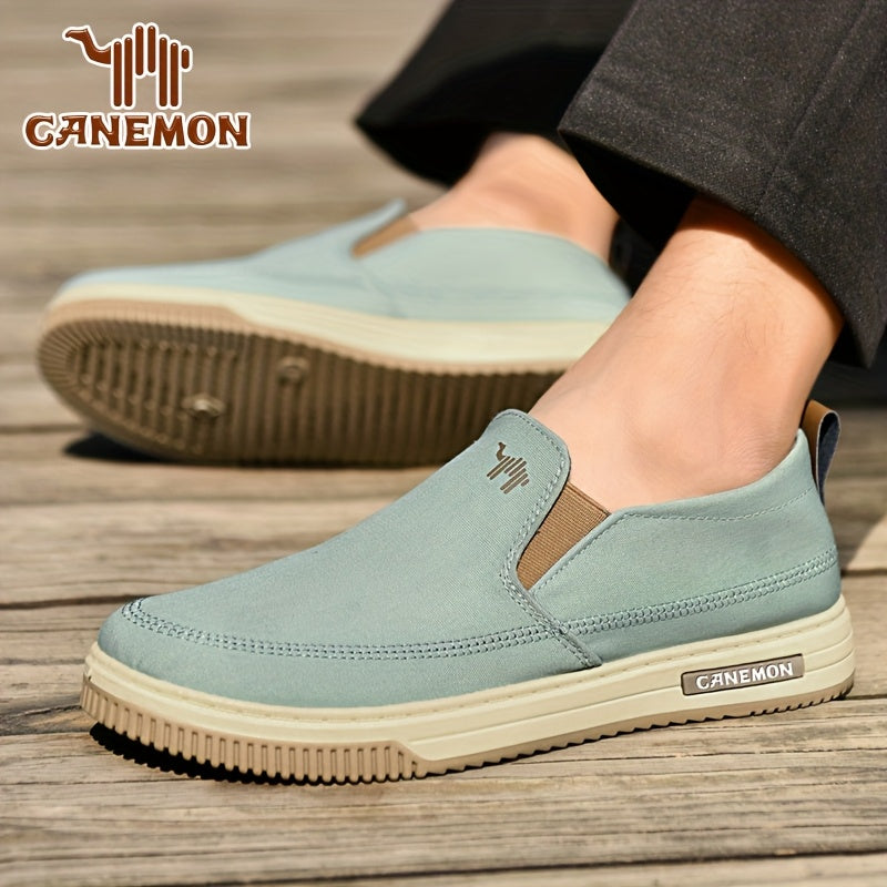 CANEMON Men's Slip-On Canvas Sneakers - Breathable, Non-Slip Soft Sole Casual Shoes with Striped Design, Comfortable All-Season Wear for Outdoor & Everyday Use
