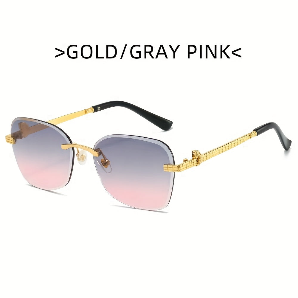 1 Pair Photochromic Square Fashion Glasses with PC Lenses & Golden-Tone Metal Frame - Transition Photochromic Lens Glasses, Rimless Design, Ideal for Trendy Men & Women, Perfect for Daily Wear & Gifting, Fashion Glasses|Squar
