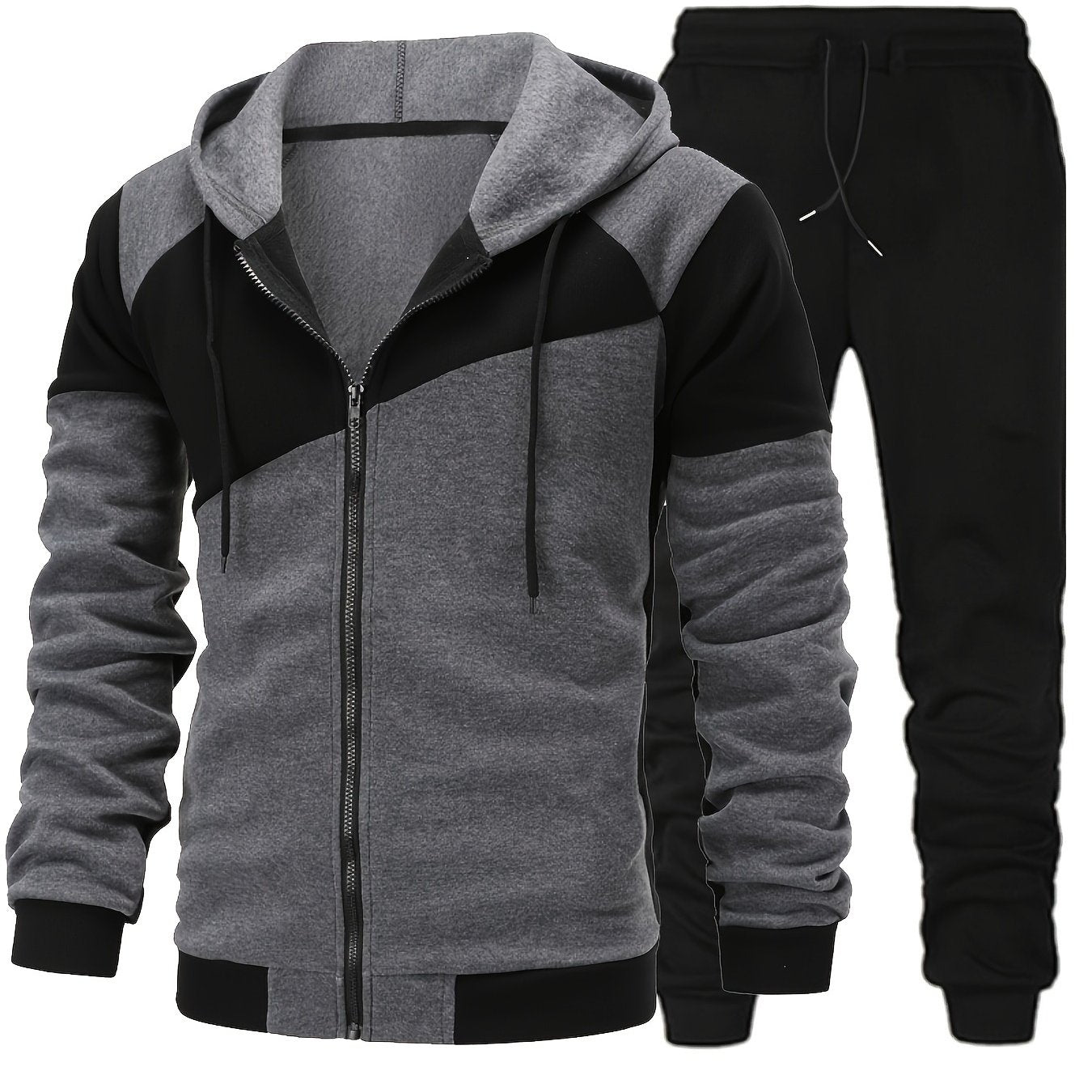 New Autumn and Winter Men's Zipper Design Hoodie Suit Fleece Hoodie Men's Casual Sports Suit