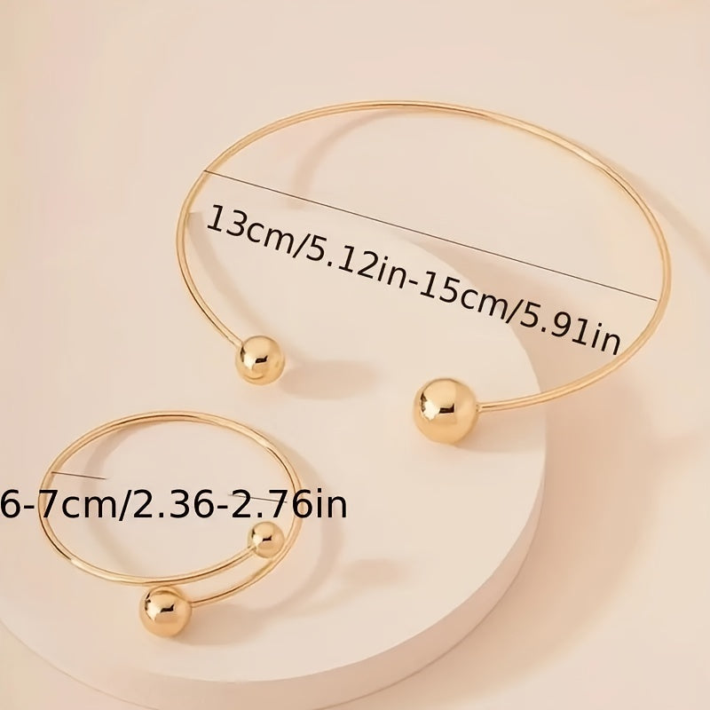2pcs Metal Glossy Adjustable Bracelet and Necklace Set