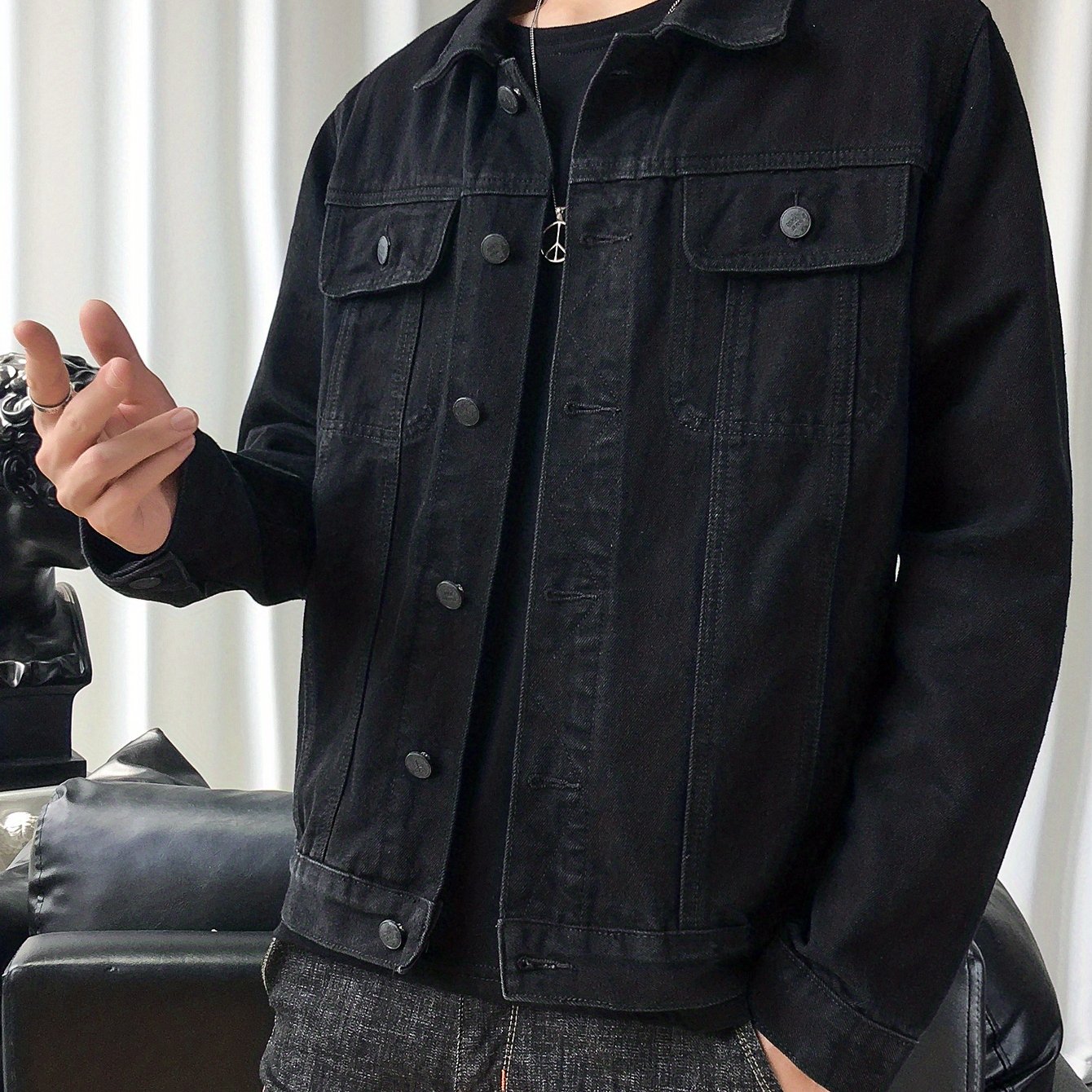 Men'S Premium Denim Jacket - Casual & Stylish, Spring/Autumn Outerwear, Loose Fit, Thick Jacket with Lapel Collar, Button-Up Pockets, and Front Zipper