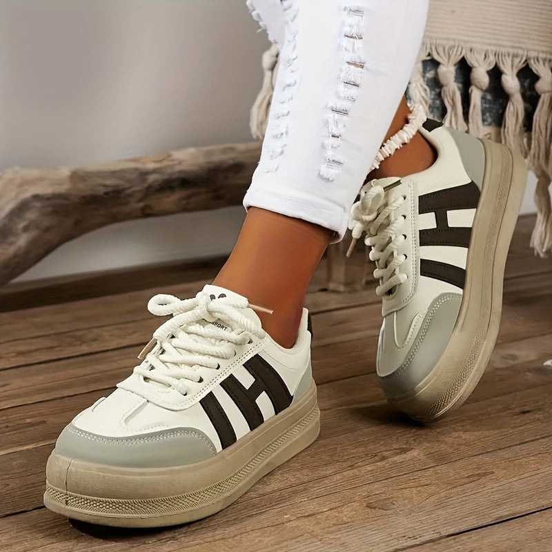 Women'S Thick Sole Casual Sneakers, Breathable Fabric Upper, All-Season Spring Sports Shoes, Stabilizing Support, Sole, Polyurethane Insole, Solid Color Design