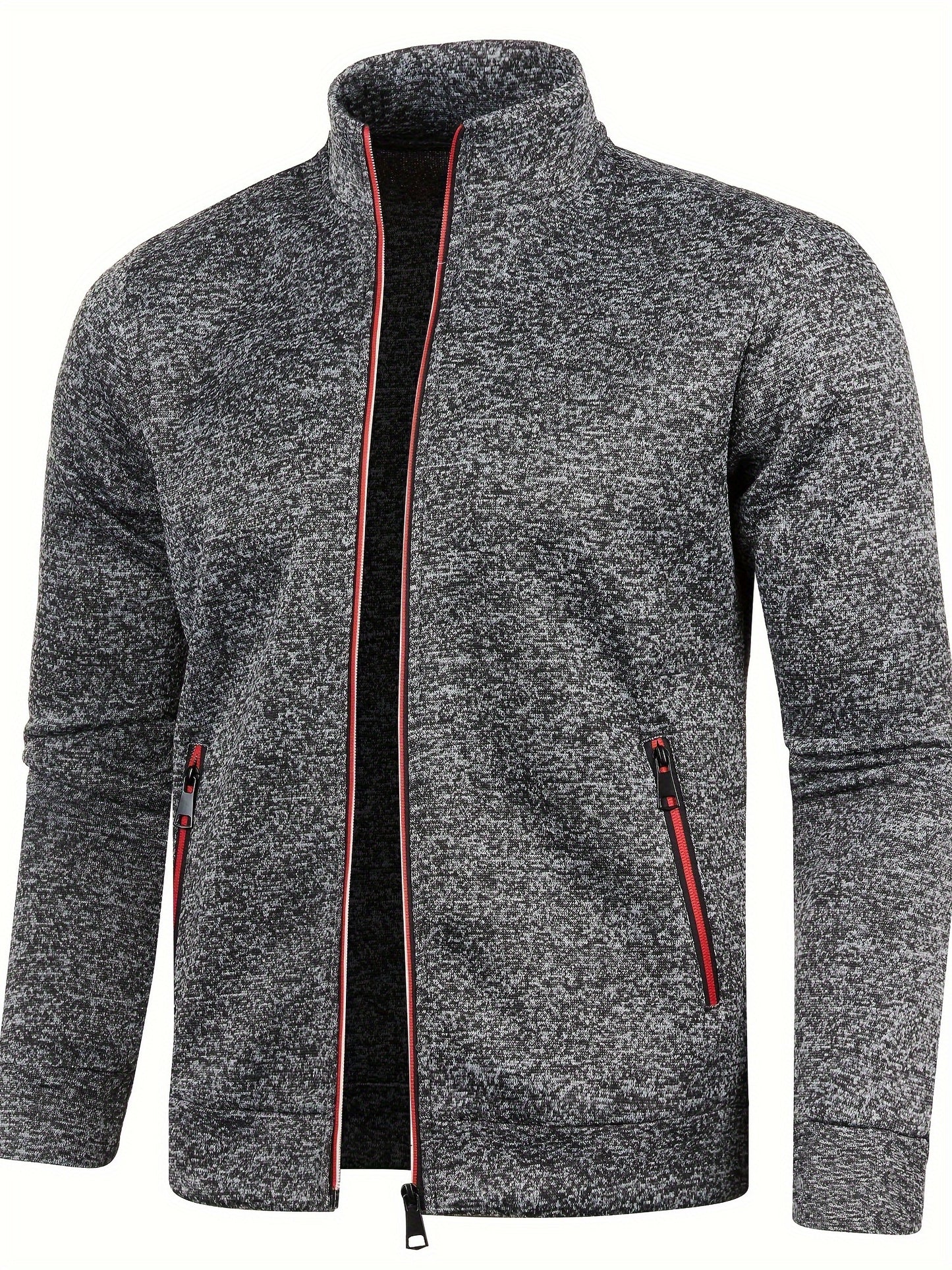 Elegant Mid Stretch Cardigan, Men's Casual Full Zip Up Cardigan Sweater Coat For Fall Winter
