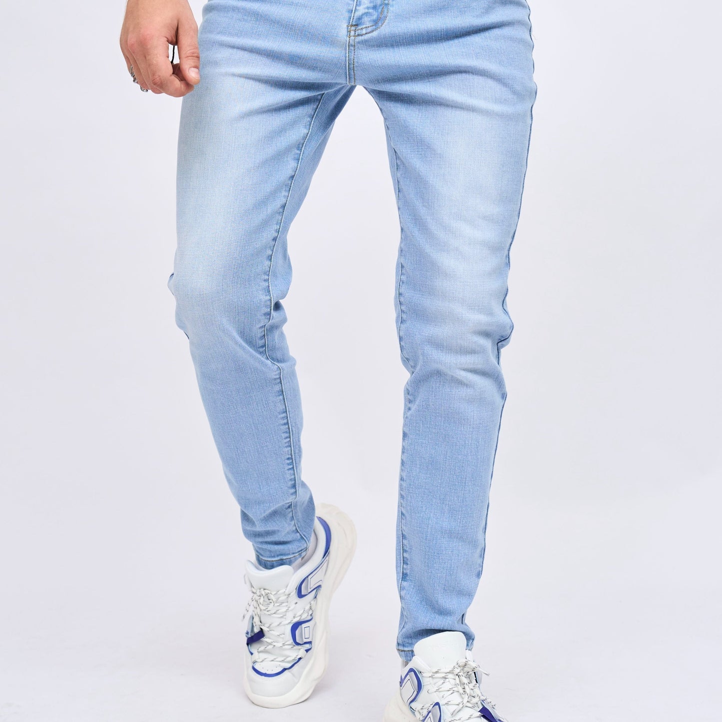 Men's Trendy Cotton Blend Slim Fit Jeans, Chic Street Style Male Bottoms For Causal Daily Wear