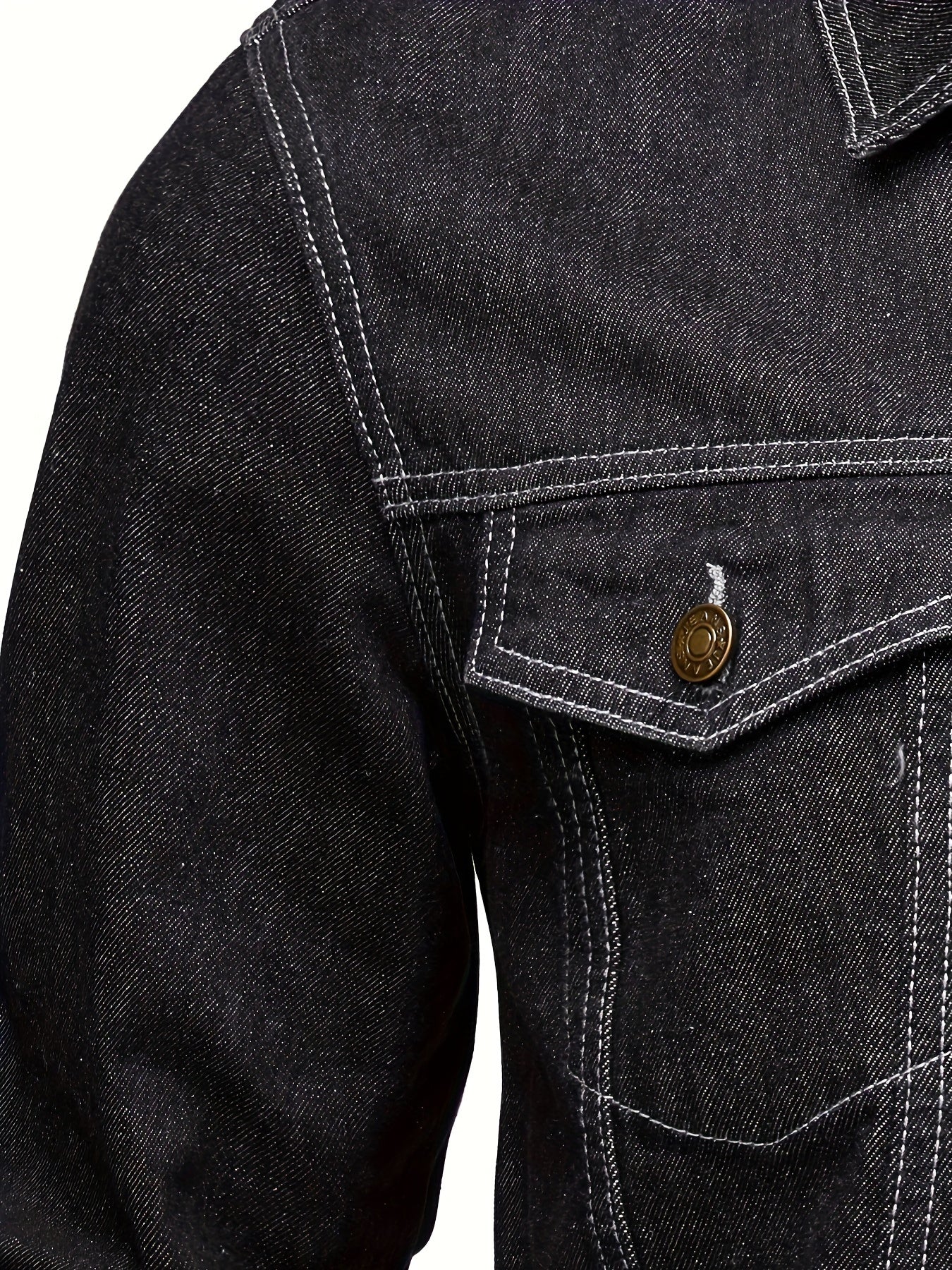 Men's Chic Washed Denim Jacket, Casual Street Style Button Up Contrast Stitching Jacket For Fall Winter