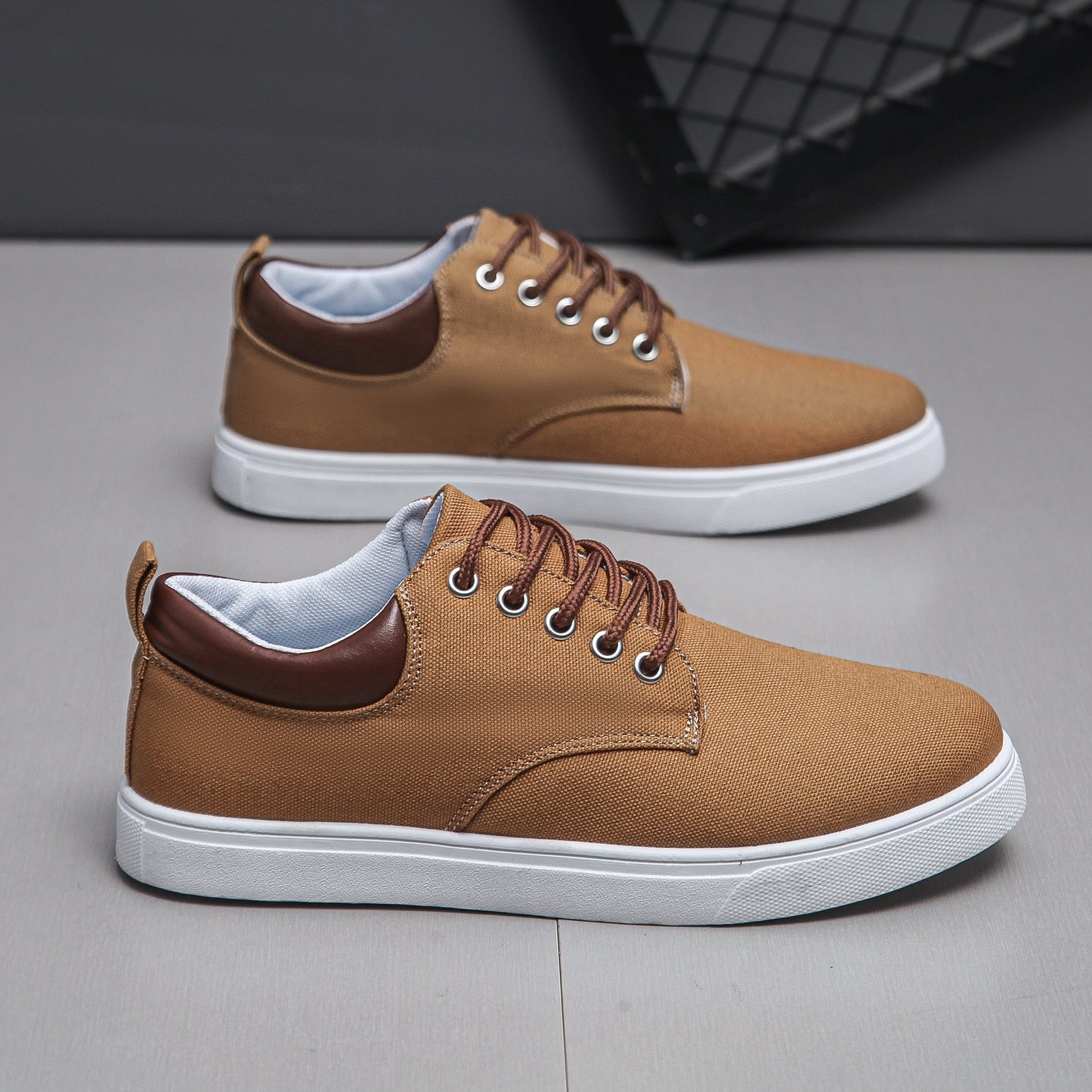 Men's Navy Blue Canvas Sneakers - Breathable, Durable, Non-Slip Casual Shoes with Brown Accents & White Sole - Perfect for Spring, Summer, and Fall Outdoor Wear, Everyday Sneakers | Casual Sporty Look | Breathable Canvas Uppe