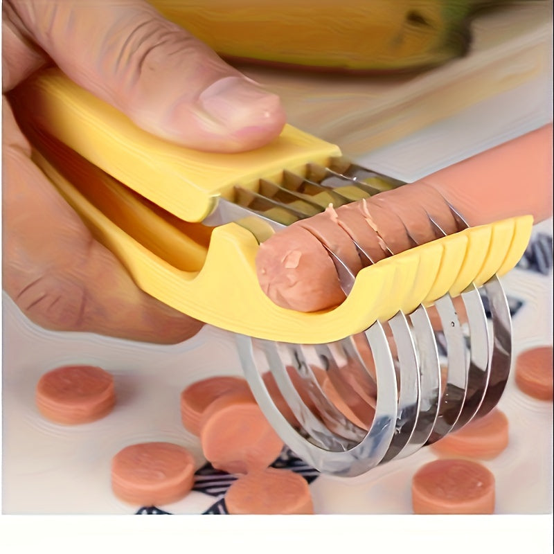 Premium Banana & Cucumber Slicer Pro - Sharp Stainless Steel Blade, Manual Handheld Slicer with Ergonomic Yellow Plastic Handle - Dishwasher Safe, Rust-Resistant & BPA-Free for Healthy Snacks, Meal Prep, Home & Professional K