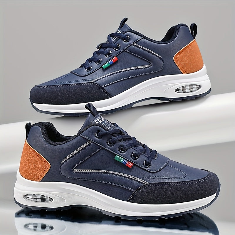 Men's Casual Skate Sneakers - Low-Top Breathable PU & Fabric Upper, Durable PVC Sole, Black/White Colorway for All-Season Urban Streetwear & Light Sports, Everyday Footwear | Sleek Sneaker Design | Fabric Lined Interior, Skat