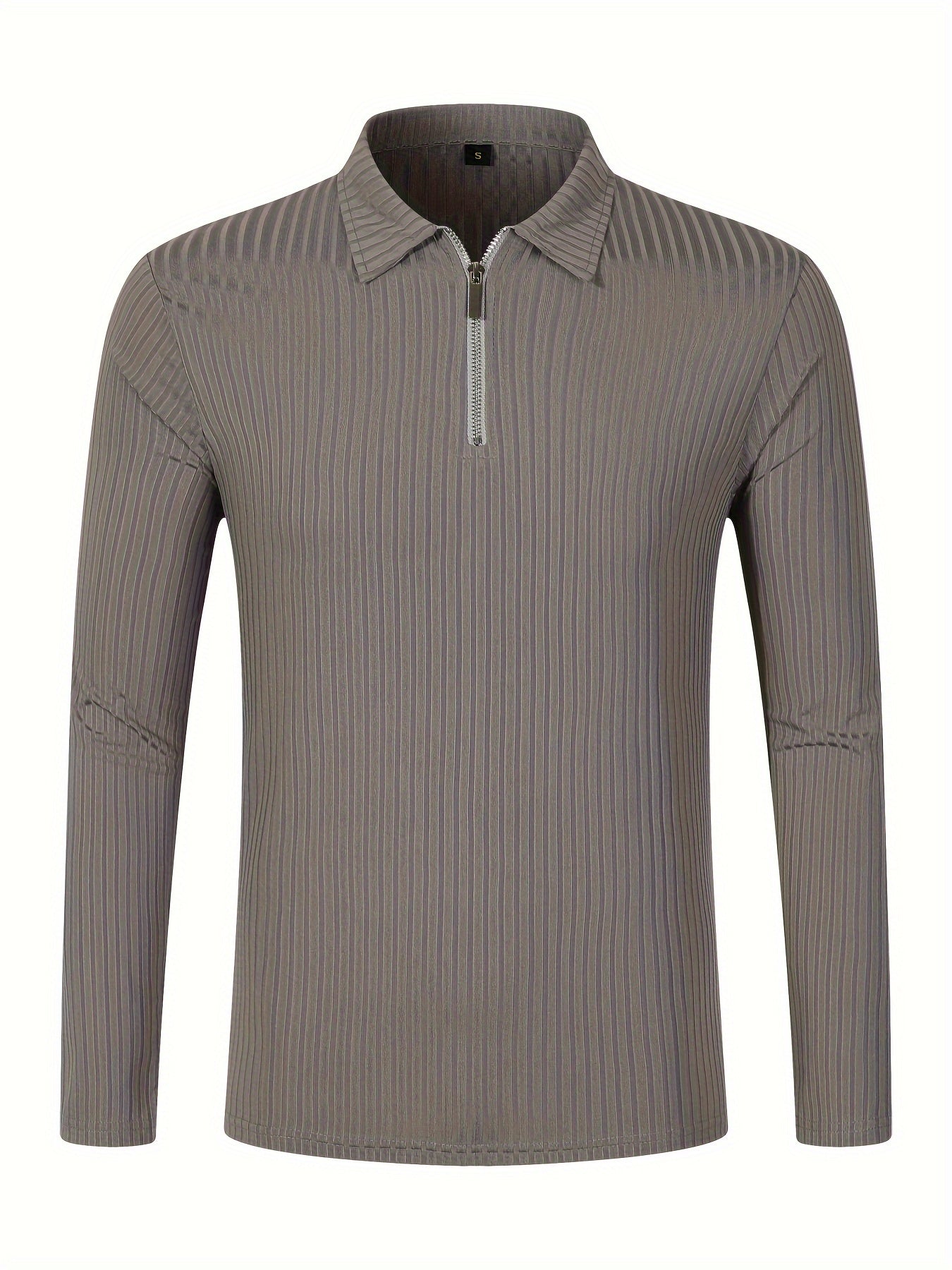 Men's Casual Sports Ribbed Long Sleeve Zipper Lapel Golf Shirt, Spring And Fall