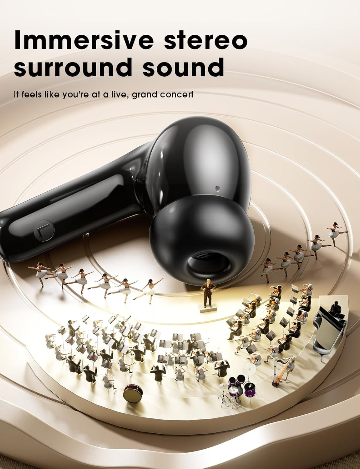 Wireless Earbuds, Bluetooth Ear Buds with Big Bass Stereo Sound, 48 Hours Playtime, Lightweight In-Ear Fit Earphones, IPX7, Hands-Free Calls with AI for Iphone, Android, Pad, Sports, Workout