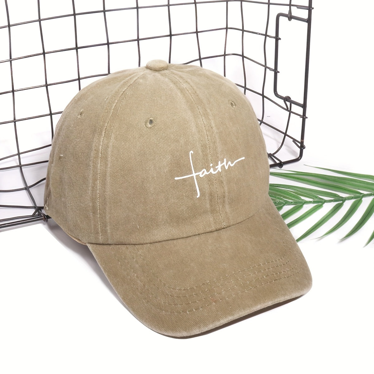 Vintage Street Style Water Wash Denim Polyester Baseball Cap, Faith Print, for Men, Women