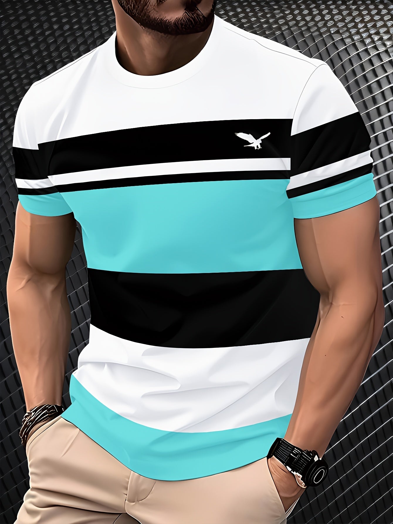 Men'S 3D Digital Print Short Sleeve T-Shirt - Breathable Round Neck, Non-See-Through, Lightweight Comfortable, Casual Style with Eagle Logo, Perfect for All Seasons, Versatile Clothing Stylish Graphic Tee Comfortable Fi
