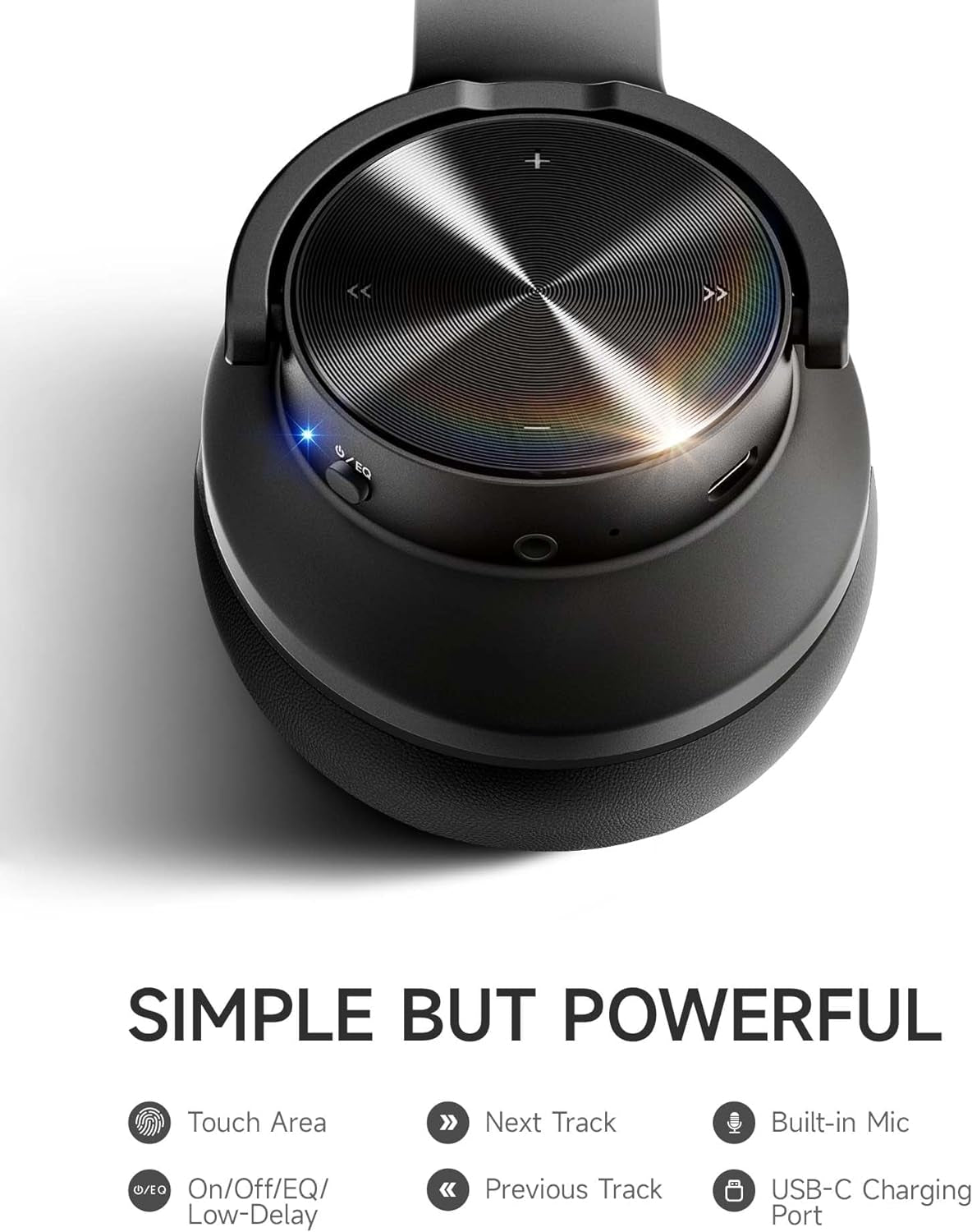 Picun B8 Bluetooth Headphones, 120H Playtime Headphones Wireless Bluetooth with 3 EQ Modes, Low Latency, Hands-Free Calls, over Ear Headphones for Travel Home Office Cellphone PC Black