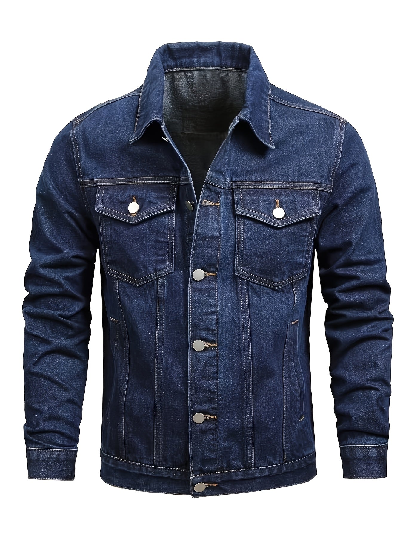 1pc Men'S Casual Denim Jacket, 80% Cotton 20% Polyester, Solid Color, Lapel Collar, Non-Stretch Woven Fabric, Regular Fit with Pockets