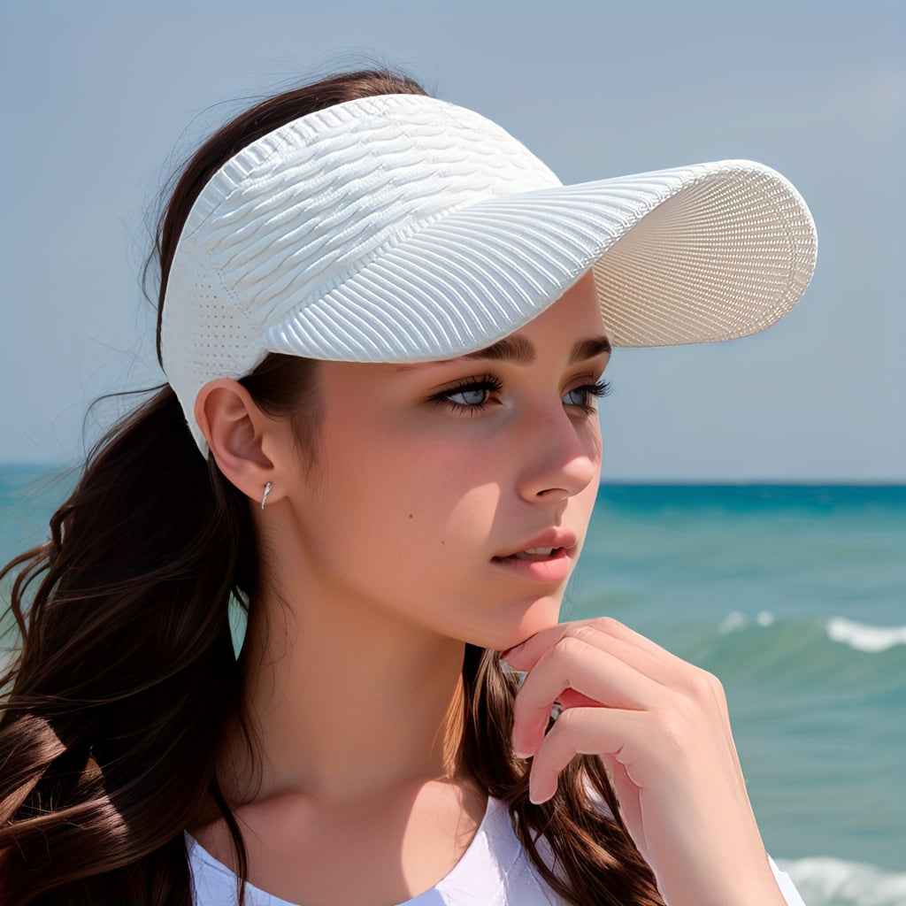 Casual Elastic Knitted Cap, Breathable Women's Empty Top Sunshade Hat For Outdoor Sports And Sun Protection
