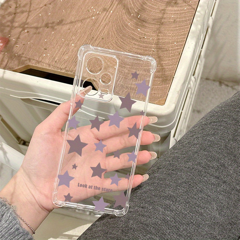 Purple Five-pointed Star This high-quality TPU transparent protective case for OPPO Realme 13PLUS 12PRO 11 10pro+ 9 Narzo N30 N50 N70 all-inclusive soft protective cover for REALME GT NEO3 C67 C63 C55 C35 C33 C31 C25Y Simple