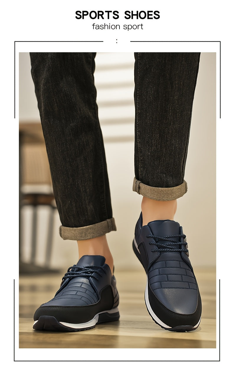 1pair Men'S Casual Business Sneakers, Round Toe, Low-Top, Solid Color, Faux Upper, with Fabric Lining, EVA Insole, PVC Sole, Lace-Up Closure for Daily and Leisure Wear