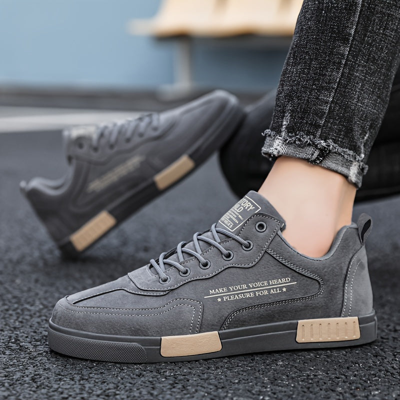 Men's Fashion Street-Inspired Low-Top Skateboard Sneakers, Comfort Anti-Slip Lace-Up Athletic Shoes, Universal Fit Casual Running Footwear, All-Season Solid & Stripe Pattern, PU Upper Fabric Insole Rubber Sole