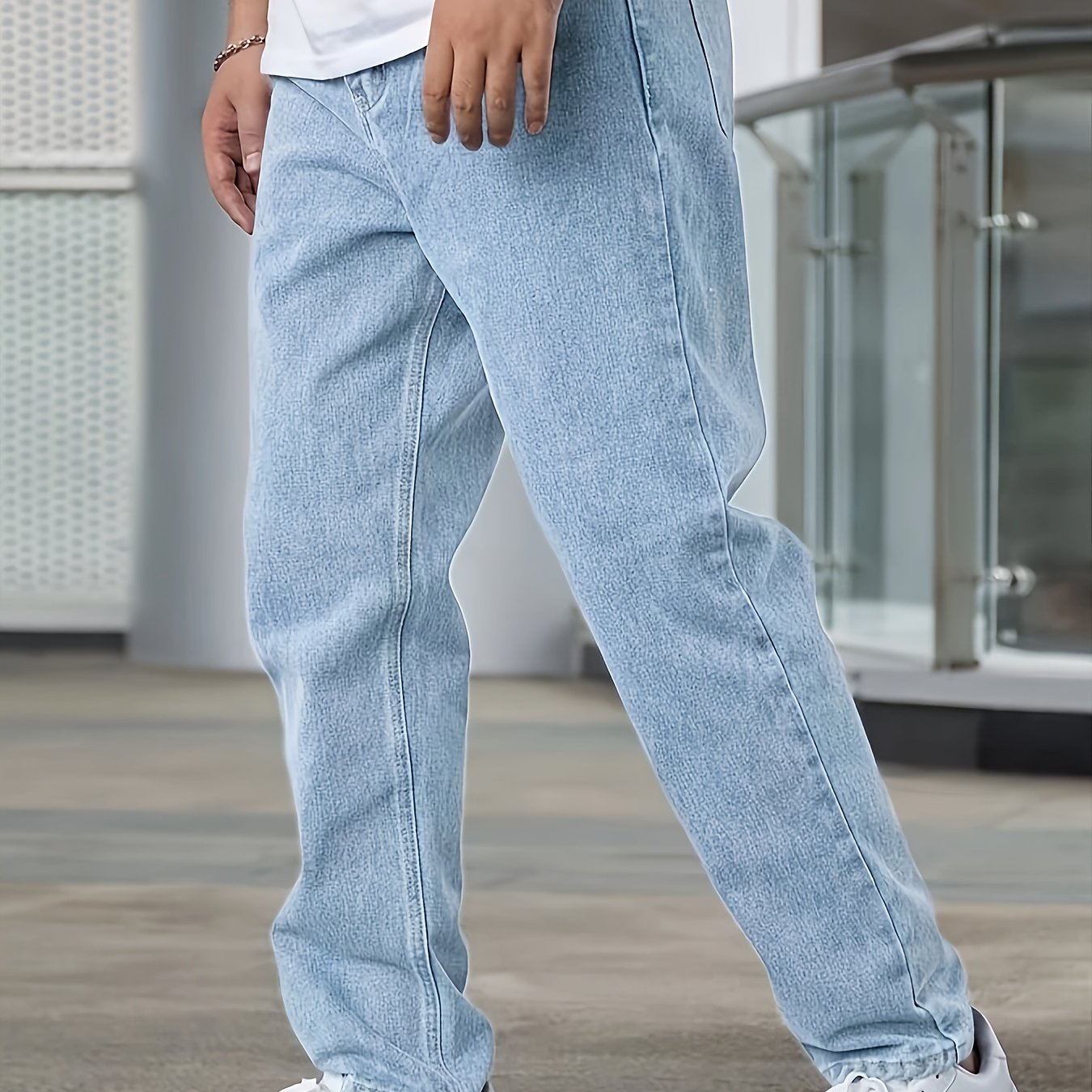 Men's Casual Straight Leg Blue Jeans - Cotton Blend, Non-Stretch Denim, Machine Washable, Classic Fit for All Seasons