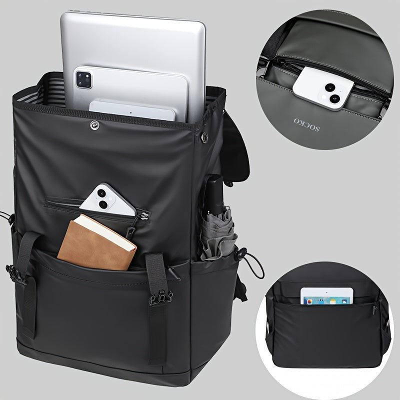 Preppy Style Casual Daypack Lightweight Polyester Backpack with Laptop Compartment, Trolley Sleeve, Adjustable Shoulder Straps, Sewing Thread Design – Ideal for College, Commuting, Travel