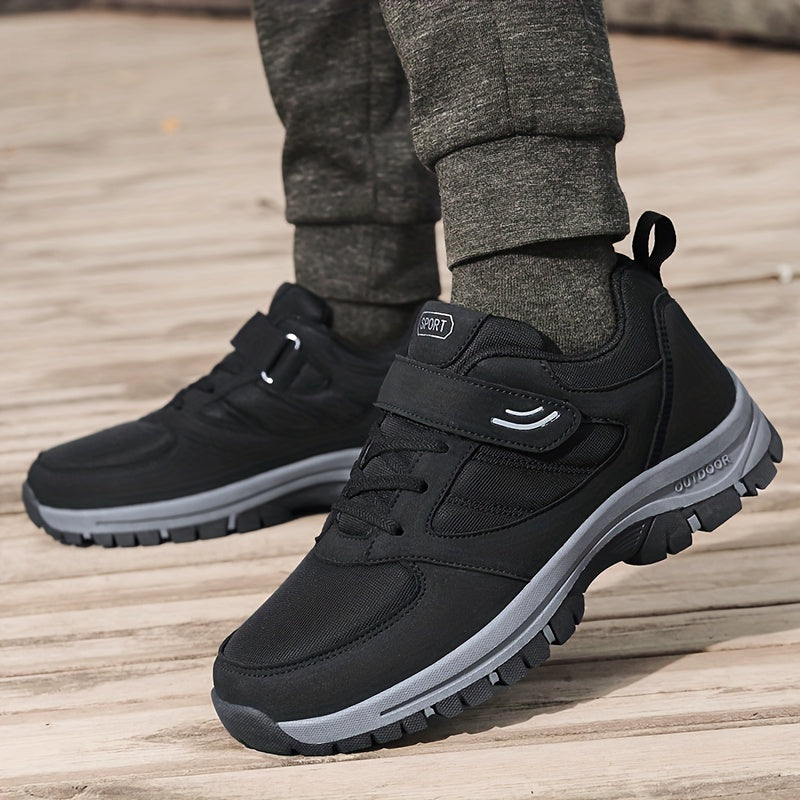 Men's Breathable Casual Shoes With Hook And Loop Fastener, Comfy Soft Sole Sneakers For Outdoor Jogging, Spring And Summer