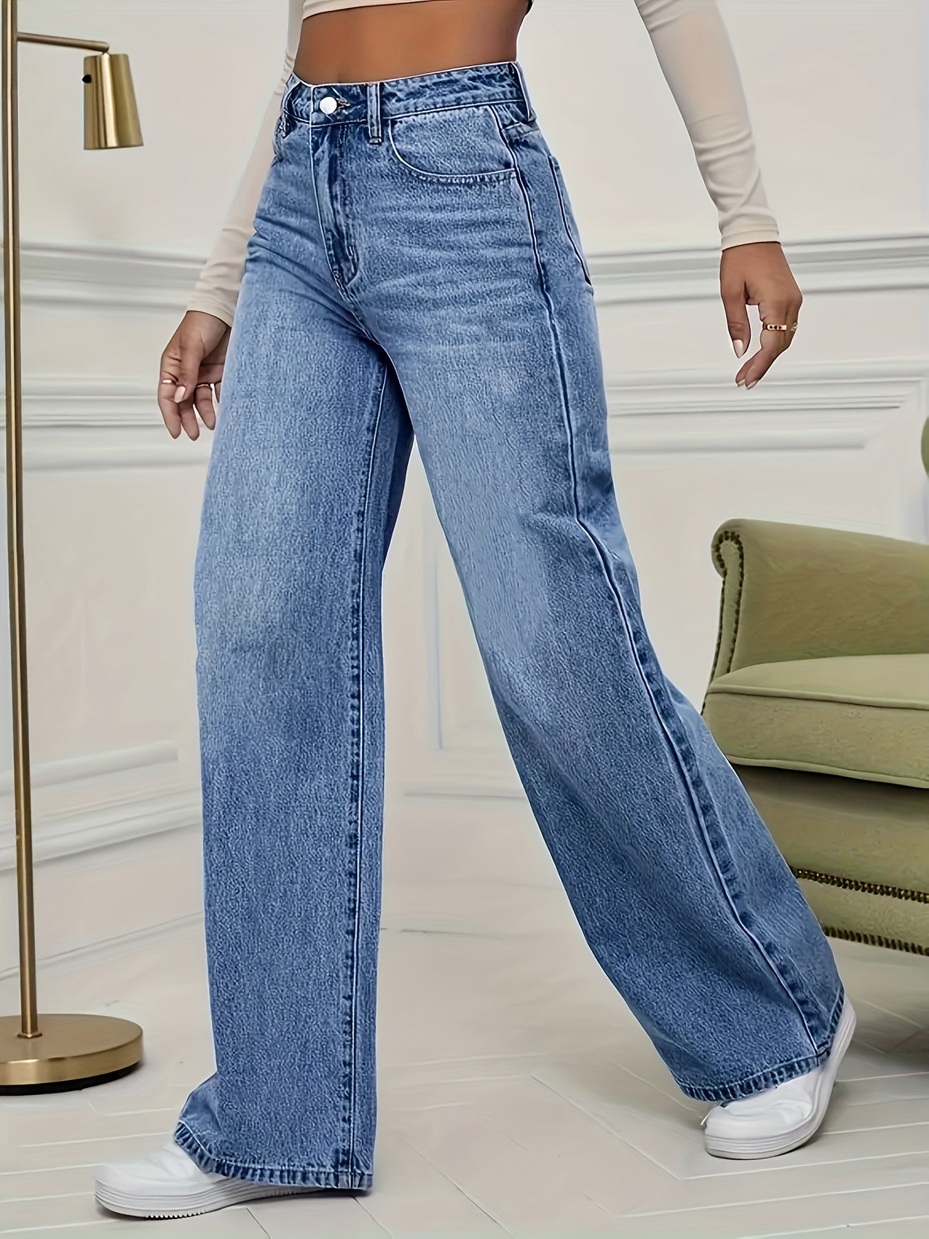 Women's Fashion Stretch Denim JK8820-T# Long Pants, Casual Washed Jeans, Straight Fit, No Belt, All-Season, Solid Color, Regular Length, Built-in Zipper, CPUY Brand