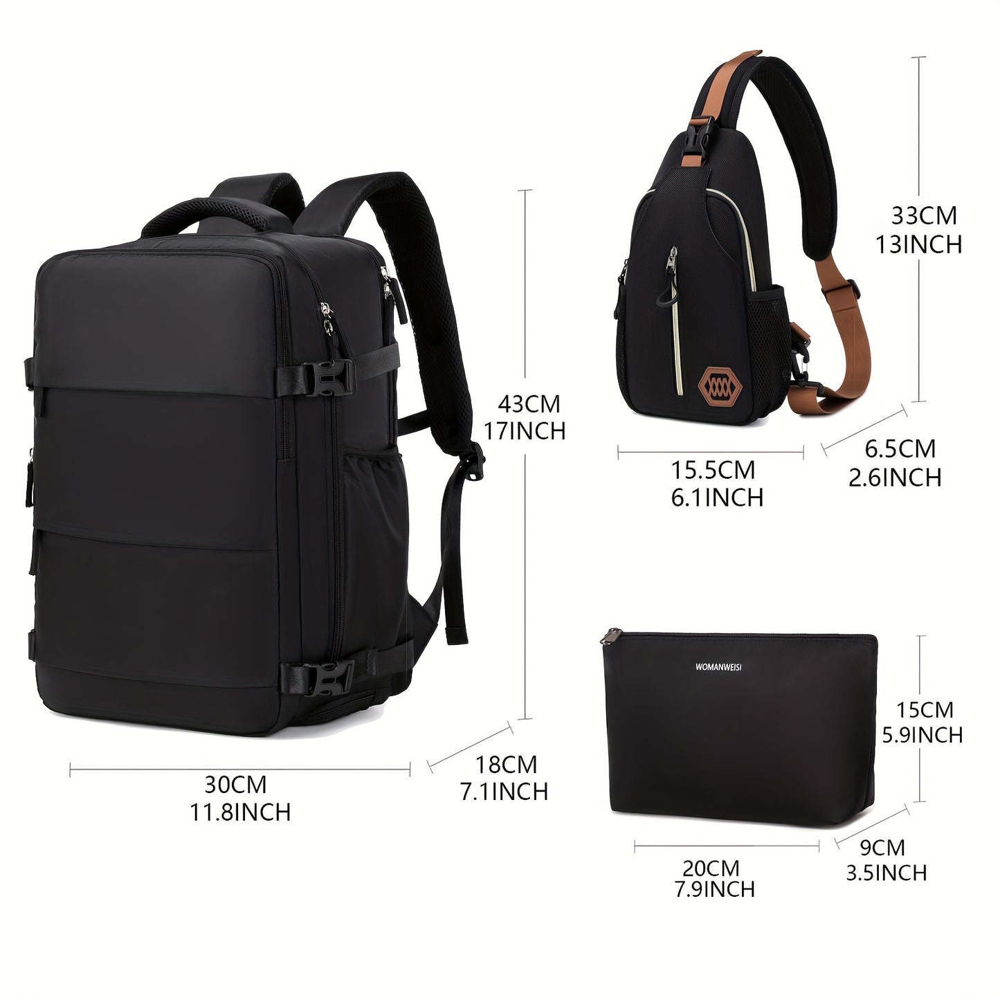 Airline-Approved 38.1cm Laptop Travel Backpack for Women, Light Blue Polyester with Adjustable Straps, Shoe Compartment & USB Charging Port - Ideal for School & Work Trips, Laptop Bag