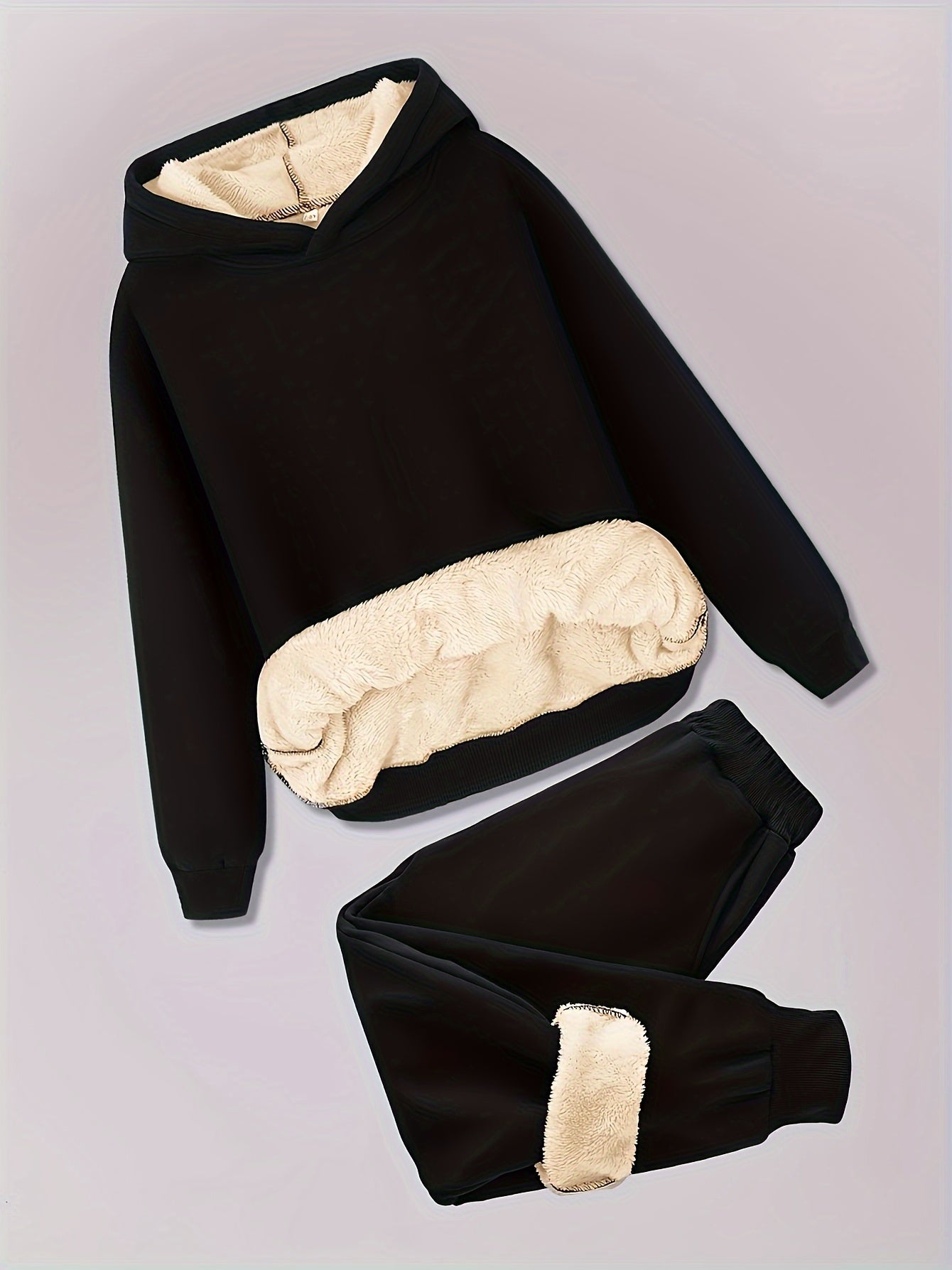 Two-piece set for children with velvet, new 2023 Men's hooded sweatshirt for medium and large children, thick and warm, fashionable and handsome, loose Men's winter clothing, black handsome sports and casual suit, thick coat,
