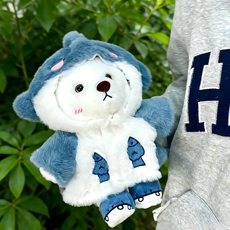 Cute White Teddy Bear Plush Toy with Blue and White Outfit | Soft Stuffed Doll with Coat and Shoes, Creative Gift, Home Decor, Game Filled Animal Series