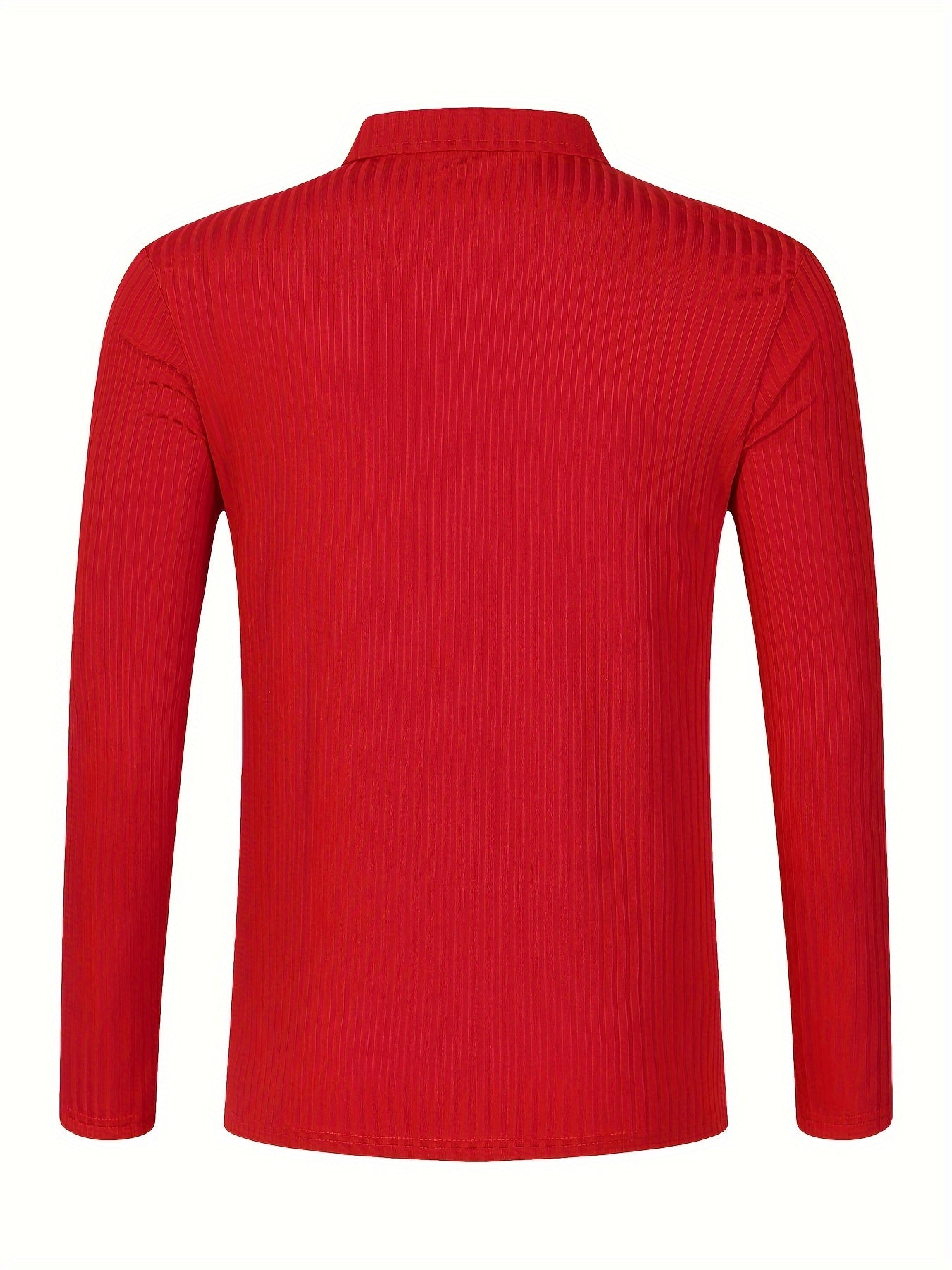 Men's Casual Sports Ribbed Long Sleeve Zipper Lapel Golf Shirt, Spring And Fall