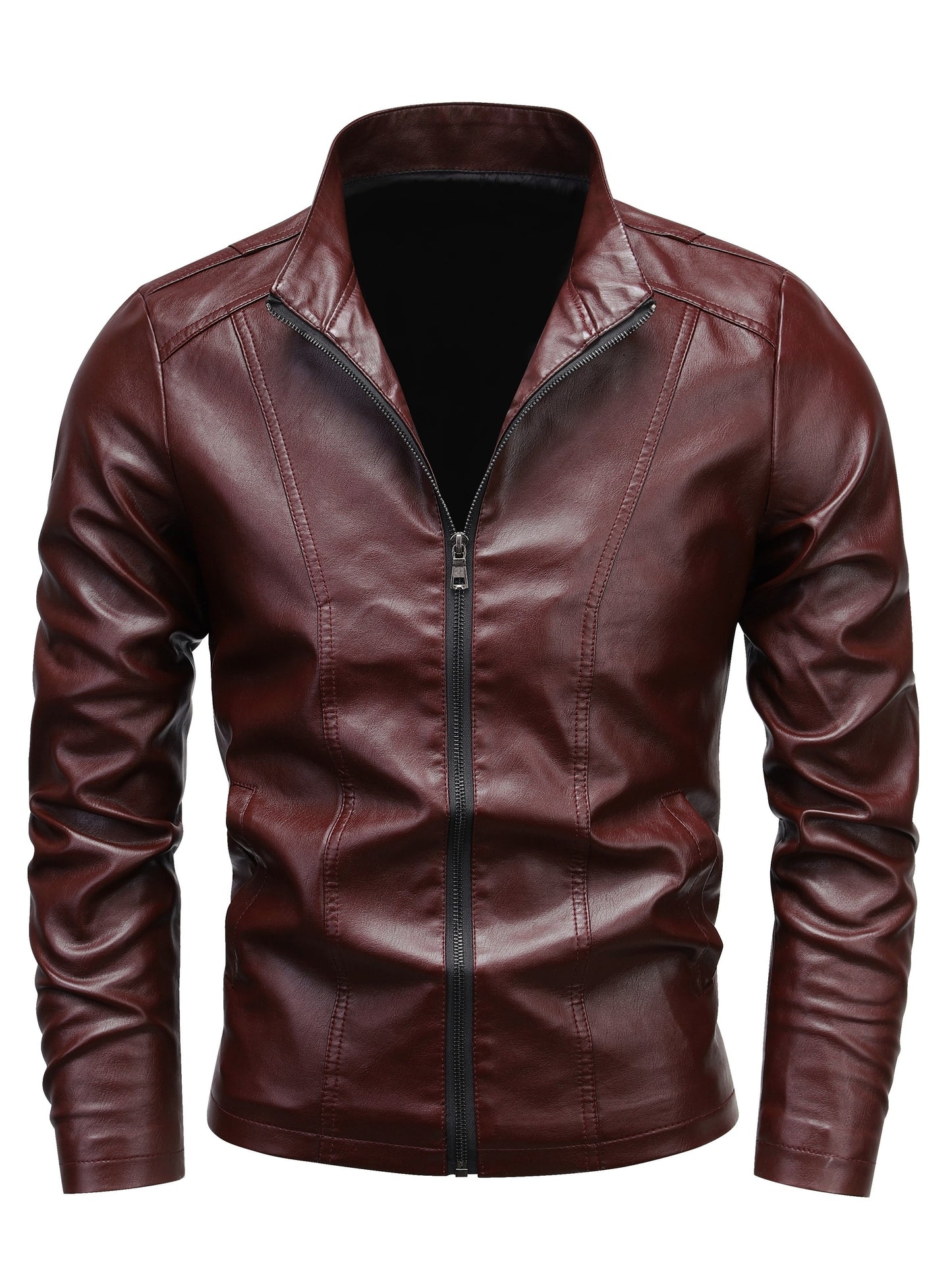 Men'S Casual Jacket - Stand Collar Zip-Up Long Sleeve - 100% Polyurethane, Solid Color, Non-Stretch Woven Fabric, Regular Fit with Functional Pockets for Daily Wear
