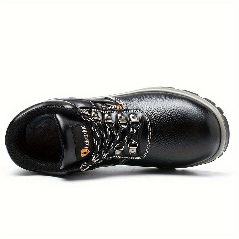 Reinforced Anti-Puncture & Anti-Smashing Safety Work Boots for Men - Heavy-Duty Steel Toe Cap, Anti-Piercing Cushioned Insole, PU Upper & Lining, All-Terrain Traction - Winter/Spring/Fall Construction/Industrial/Construction/