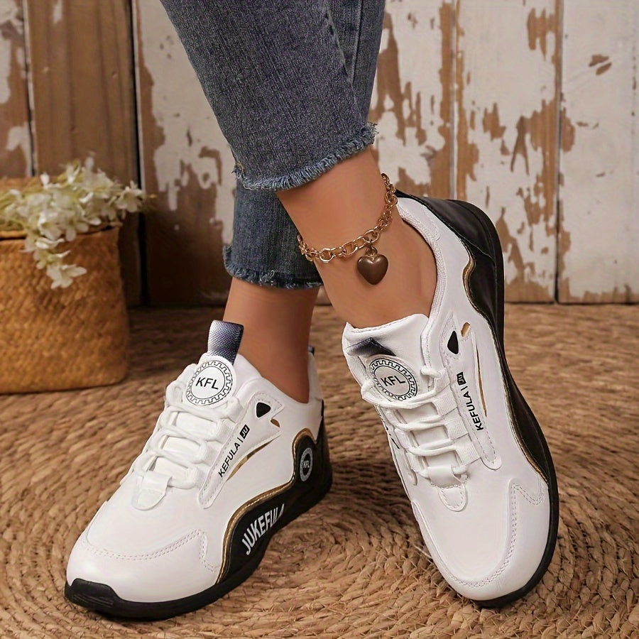 JUKEFULA White Women's Outdoor Colorblock Sneakers - Elegant white and grey casual sneakers with soft sole and lace-up design, suitable for all seasons, gym and travel