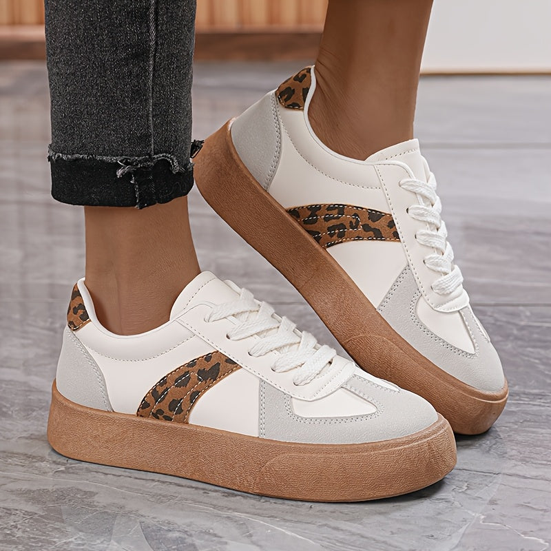 Women'S Striped Lace-Up Sneakers, Low Top Casual Shoes, All-Season Comfortable Lightweight Footwear, Plain Toe, Polyurethane Upper, Fabric Inner, Rubber Sole, Fabric Insole