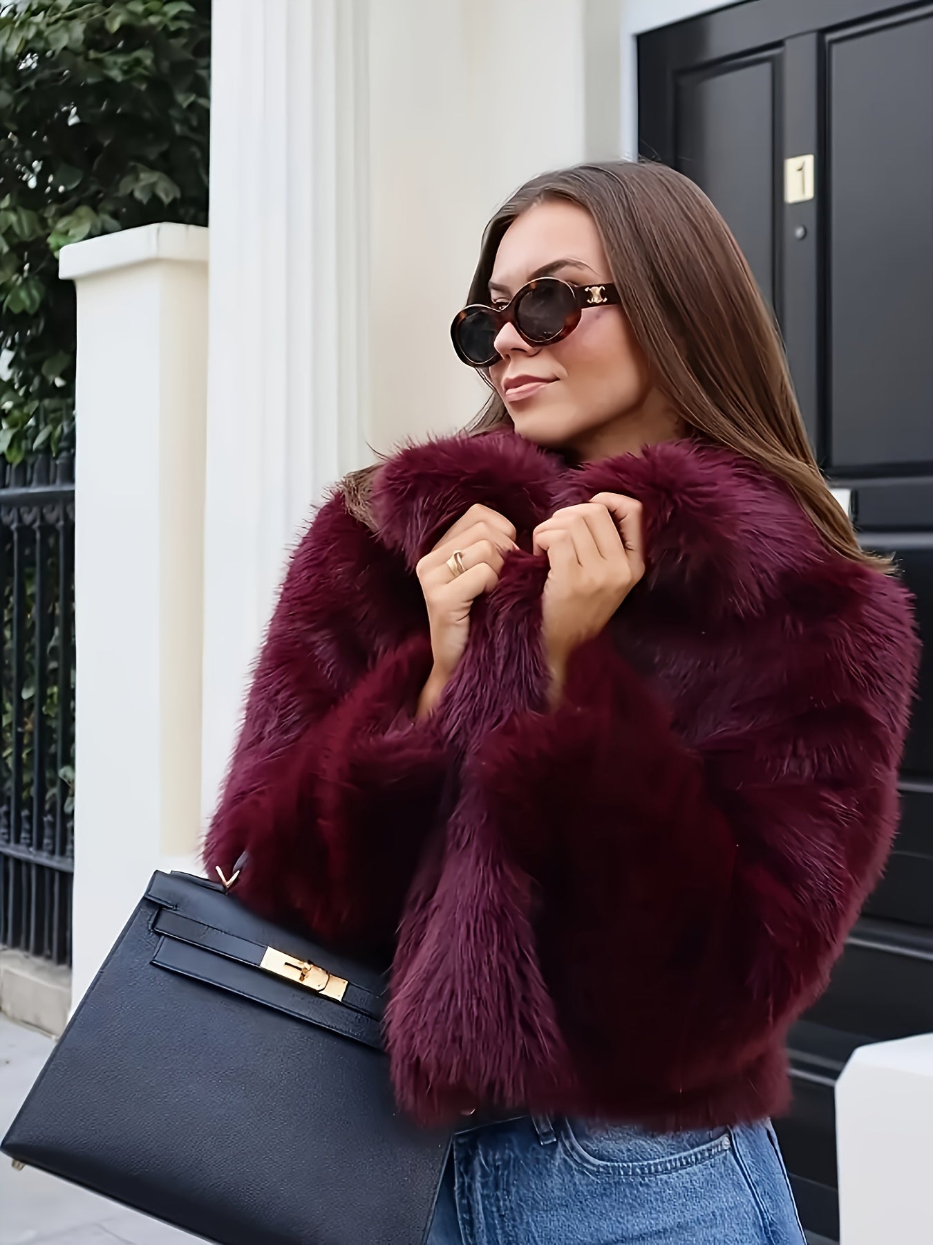 Կանացի էլեգանտ արհեստական մորթուց վերարկու - Ձմեռային ջերմություն, նրբագեղ դիզայն, միագույն, իդեալական է աշնան և ձմռան համար, ոճային վերնազգեստ, ձմեռային նորաձևություն, նրբագեղ ոճ, բարձրորակ մշակում, նորաձև վերնազգեստ, նորաձևության սիրահարներ