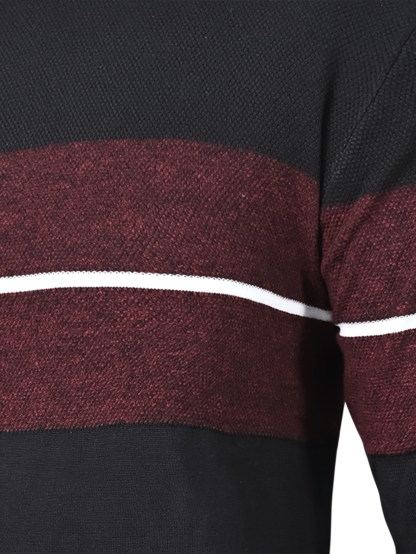 Men's Casual Round Neck Sweater - Two-Tone Color Block, 100% Polyester, Stretch Knit, Long Sleeve - Perfect for Fall/Winter